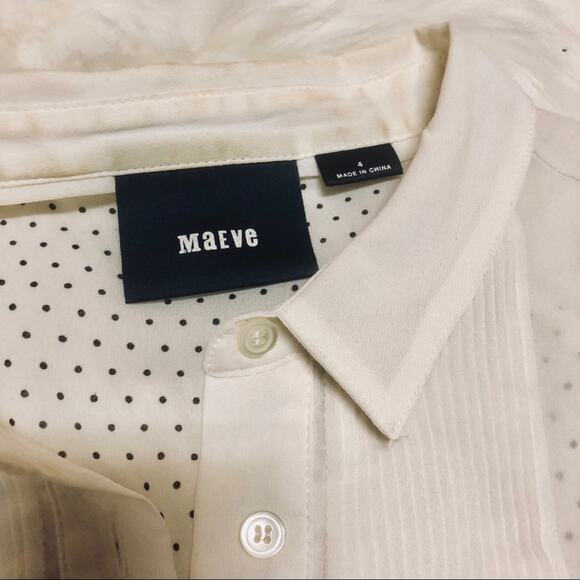 ANTHROPOLOGIE MAEVE White Black Polka Dot Long Sleeve Pleated Blouse Shirt Top 4 - Picture 6 of 7